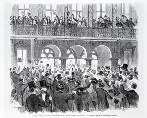 Secessie bijeenkomst voor het Mills House, Meeting Street, Charleston, South Carolina, c.1860 (gravure) door American School