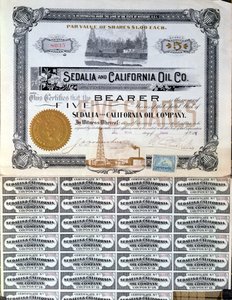Aandeelbewijs voor de Sedalia en Californische Olie Maatschappij, V.S.A., 1901 door American School