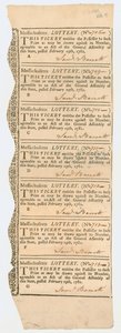 Blad met loterijbiljetten, Massachusetts Loterij, 1781 door American School