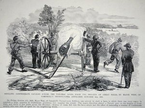 Beschieting van de cavalerie van de Confederatie over de Potomac-rivier vanaf de hoogten van Great Falls, 4 oktober 1861 door American School