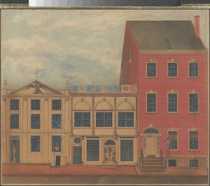 Winkel en magazijn van Duncan Phyfe aan Fulton Street in New York City door American School