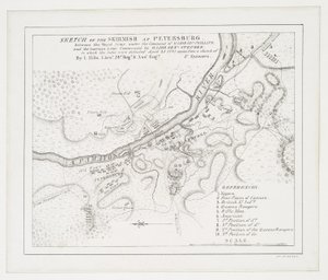 Schets van het gevecht bij Petersburg: tussen het Koninklijk Leger onder bevel van Majoor Gel. Phillips en het Amerikaanse leger onder bevel van Majoor Genl. Steuben waarin de laatsten werden verslagen, 25 april 1781