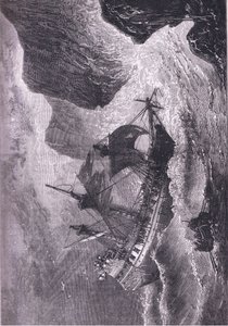 Somers strandt zijn schip, illustratie uit Cassell