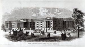 Zuid- en westgevels van de Treasury Extension, uit 