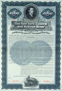 Voorbeeld obligatiecertificaat voor 1000 dollar voor de New York Central and Hudson River Railroad Company, ca. 1900 door American School