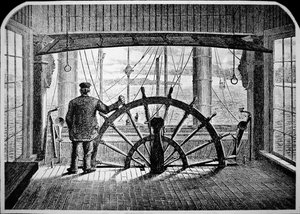 Stoombootpiloot in de stuurhut, c.1870 door American School