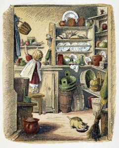 Opslag in de keuken in "Schnik, schnak, kleinigheden voor de kleintjes", kinderspelen. ed. London- Georges Ronthedge and sons. New York, The broad way Ludgate n.d. c. 1890. door American School