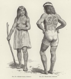 Getatoeëerde Haida vrouw en man door American School