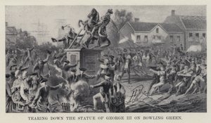 Het neerhalen van het standbeeld van George III op Bowling Green door American School