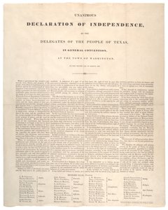 Texas Onafhankelijkheidsverklaring: Unanieme onafhankelijkheidsverklaring, gedrukt door Baker en Bordens, 2 maart 1836 door American School