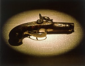 Het .44 kaliber Deringer pistool gebruikt om Abraham Lincoln (1809-65) te vermoorden door John Wilkes Booth (1838-65) op 14 april 1865 door American School