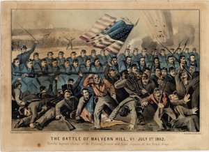 De Slag bij Malvern Hill, Va., 1 juli 1862, uitgegeven door Currier & Ives, ca. 1862 door American School