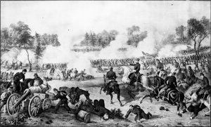 De Slag om de Wildernis, Virginia, 5 en 6 mei 1864, uitgegeven door Currier en Ives