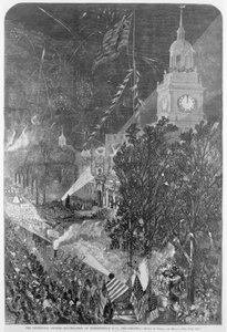De eeuwfeestviering: Verlichting van Independence Hall, Philadelphia, uit 