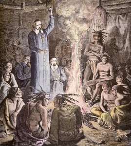 De Franse jezuïetenmissionaris Brebeuf onder de Algonquins door American School