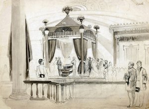 De begrafeniscatafalk in Springfield, Illinois, illustratie voor Frank Leslies Illustrated Newspaper, 1865 door American School