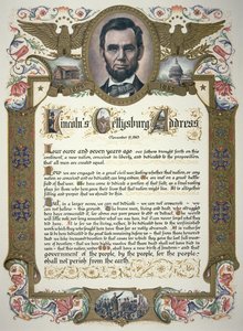 Het Gettysburg Address, uitgesproken door Abraham Lincoln (1809-65) door American School