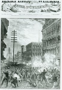 De grote staking: Het zesde Maryland Regiment vecht zich een weg door Baltimore, uit 