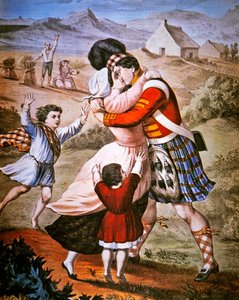 De terugkeer van de Hooglander, uitgegeven door Currier & Ives (kleur litho) door American School