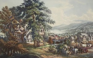 Het huis van Evangeline, In het Acadiaanse land, uitgegeven 1864, Currier & Ives door American School