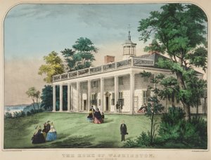 Het huis van Washington, Mount Vernon, Va., pub. c.1857 (kleur litho)