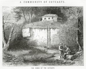 De Huizen van de Verschoppelingen, illustratie voor een verhaal, Een Gemeenschap van Verschoppelingen, uit Appletons Journal, 23 maart 1872 door American School