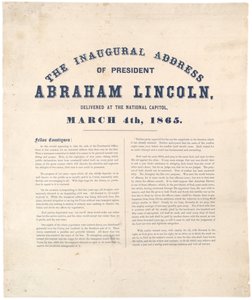 De inaugurele rede van president Abraham Lincoln gehouden in het Nationale Capitool, 4 maart 1865 door American School
