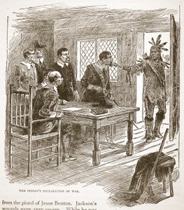 De Verklaring van Oorlog door de Indianen, uit een boek gepubliceerd in 1896 door American School