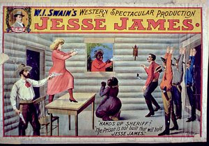 De gevangenis is niet gebouwd die Jesse James zal vasthouden, advertentie voor W. I. Swains spectaculaire productie van Jesse James