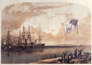 De overwinning van de Unie bij Port Royal, 7 november 1861, gegraveerd door Shearman en Hart, 1861 door American School