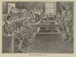 De eerste moordzaak in New England (litho) door American School