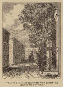 "De oude Franse en Spaanse begraafplaatsen hebben lange straten van gecementeerde muren" door American School