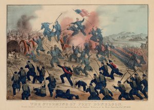 De bestorming van Fort Donelson, uitgegeven door Currier & Ives, 1862