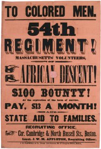 Aan Gekleurde Mannen. 54e Regiment! Massachusetts Vrijwilligers, Van Afrikaanse Afkomst, 1863 door American School