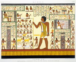 Graf 24, grafkamer nr. 2a, uit Gizeh, Volume II, plaat XIV uit, Vol 2 Oud Egypte door Samuel Augustus Binion, gepubliceerd 1887 (getinte chromolitho)