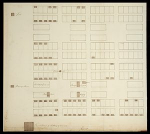 Stadsplan van Savannah, c.1733 (pen & inkt op papier) door American School