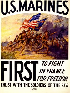 U.S. Marines - poster over soldaten die vechten voor vrijheid in Frankrijk (1914-1918) door American School