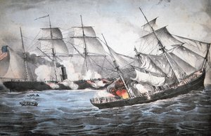 U.S. Sloep "Kearsage" zinkt Geconfedereerde Raider "Alabama" bij Cherbourg