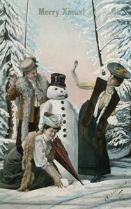 Victoriaanse Vrouwen Spelen met Sneeuwpop door American School