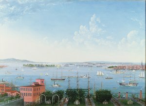 Uitzicht op de haven van New York vanaf Brooklyn Heights, c.1860 door American School