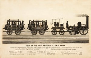 Uitzicht op de eerste Amerikaanse trein, pub. 1865