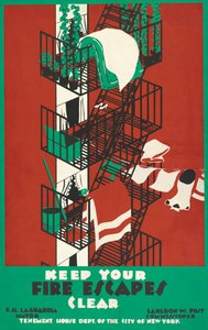 Vintage Poster van een Brandtrap in New York City door American School