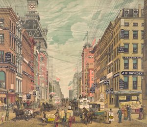 Vintage uitzicht op Broadway in New York City, ca. 1880 door American School