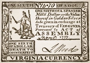 Virginia-valuta, gelijk aan een zesde van een Spaanse dollar, 1777