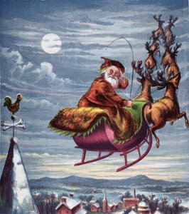 Bezoek van de Sint-Nicolaas, illustratie uit Aunt Louisas grote prentenserie, New York 1871 door American School