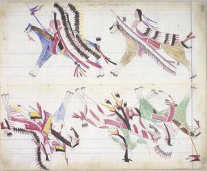 Oorlogsgroep komt thuis, illustratie uit het Black Horse Ledger, 1877-79 door American School