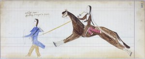 Witte man gedeeltelijk veranderd in indiaan, illustratie uit het Black Horse Ledger, 1877-79