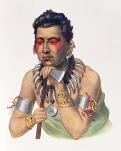 Jonge Ma-Has-Ka, Hoofd van de Iowas, 1837, illustratie uit The Indian Tribes of North America, Vol.1, door Thomas L. McKenney en James Hall, uitgegeven door John Grant