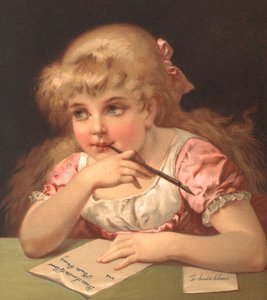 Jong meisje schrijft een brief aan de Kerstman door American School