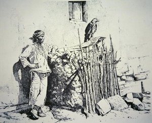 Zuni-stamlid met een adelaarskooi door American School
